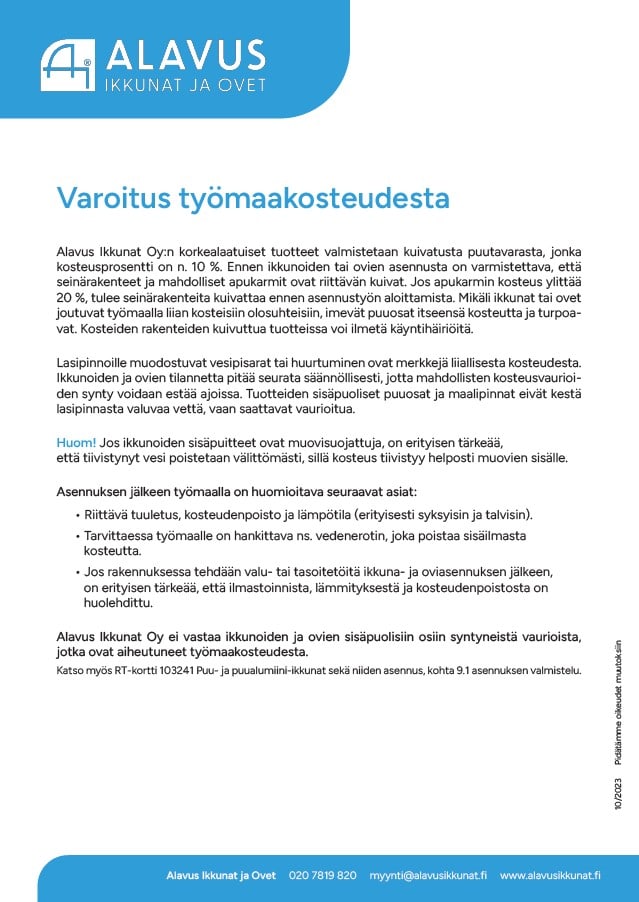 Varoitus työmaakosteudesta